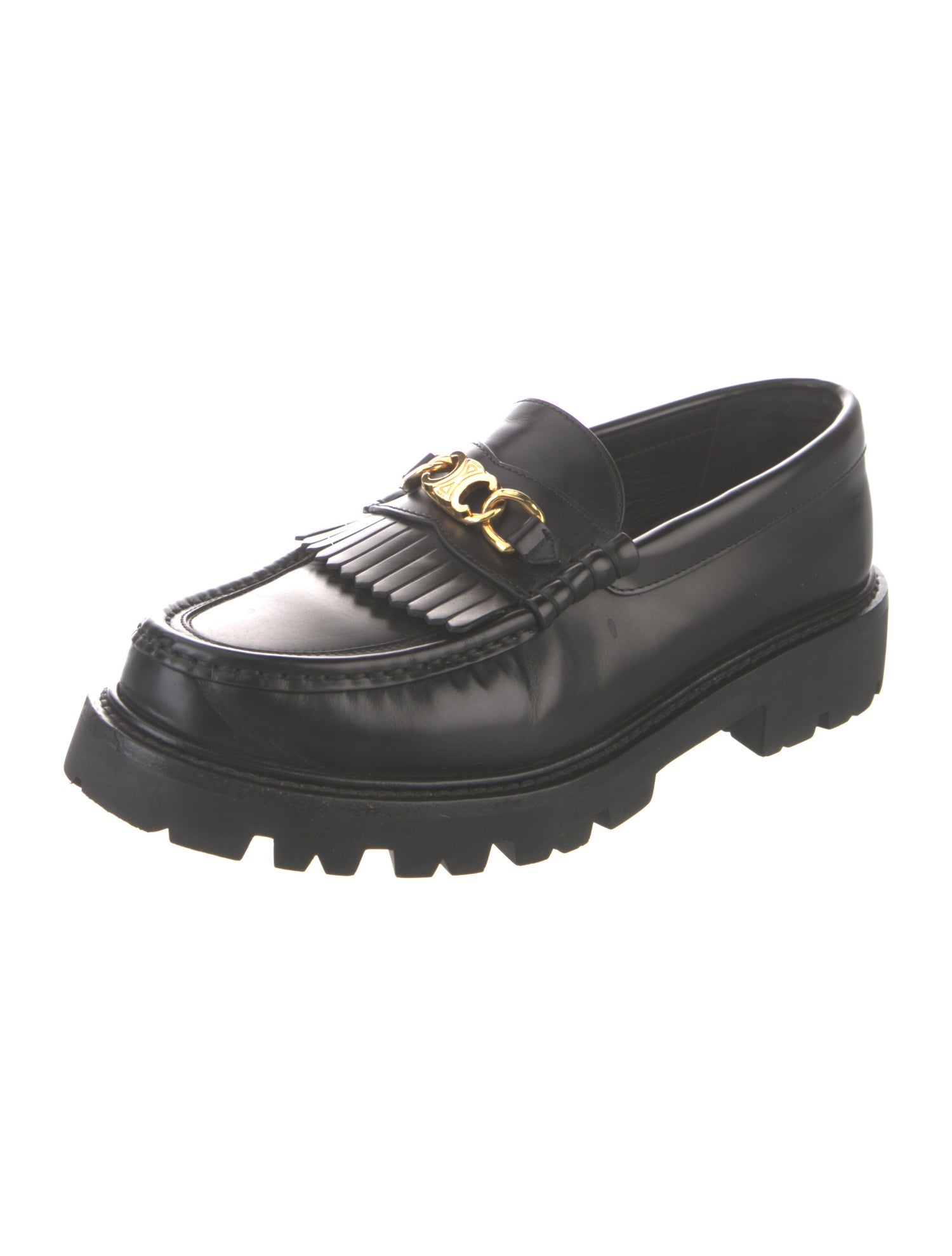 Celine Leather Fringe Trim Accent Loafers