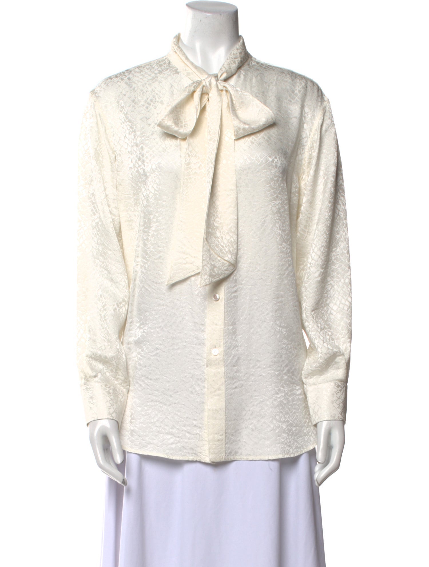 Celine Silk Tie Neck Button-Up Top