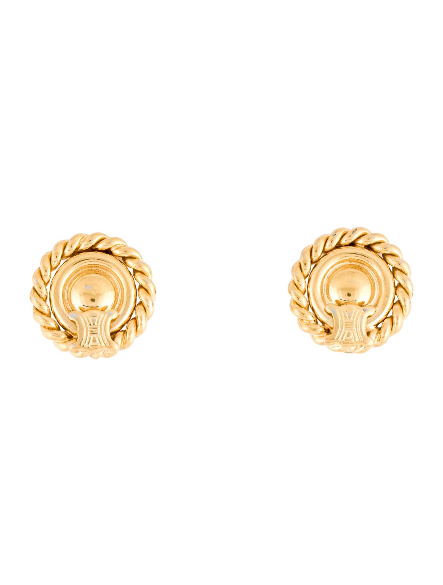 Celine Vintage Blazon Chaine Rope Clip-On Earrings