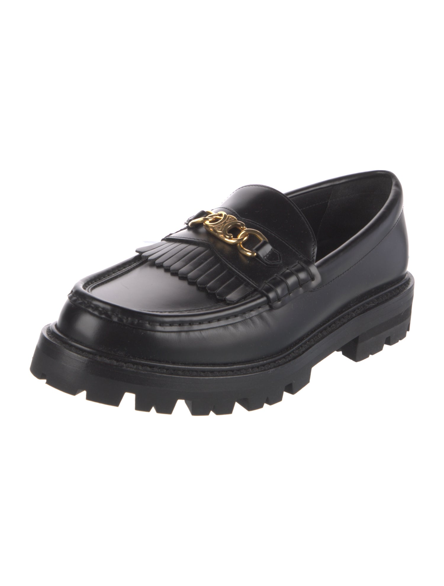 Celine Leather Chain-Link Accents Loafers