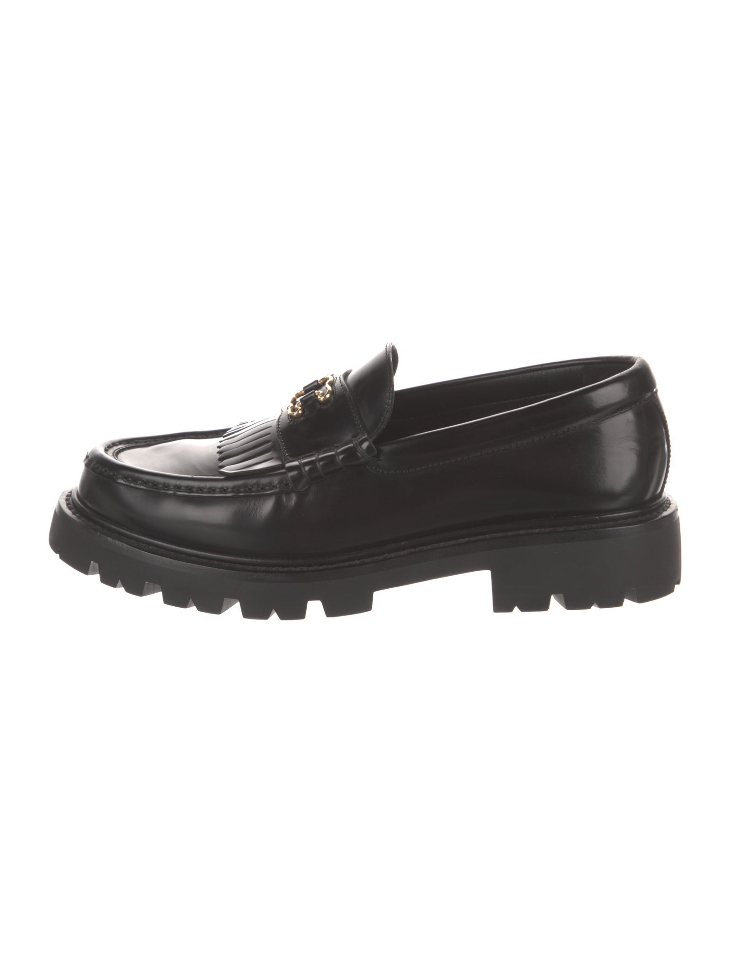 Celine Leather Fringe Trim Accent Loafers
