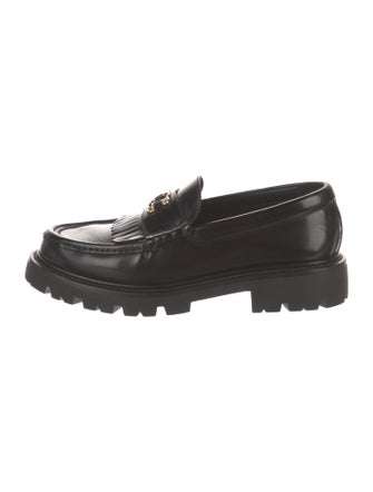 Celine Leather Fringe Trim Accent Loafers