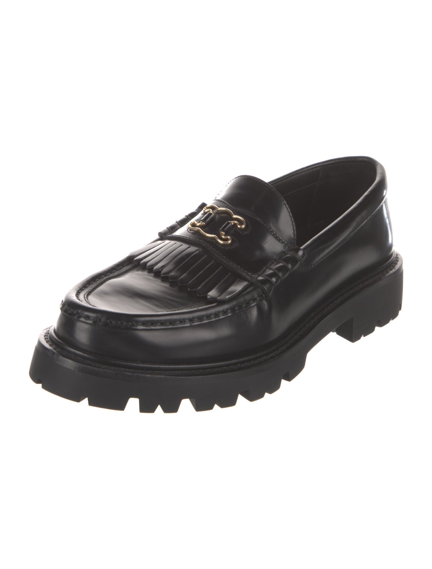 Celine Leather Fringe Trim Accent Loafers