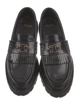 Celine Leather Fringe Trim Accent Loafers