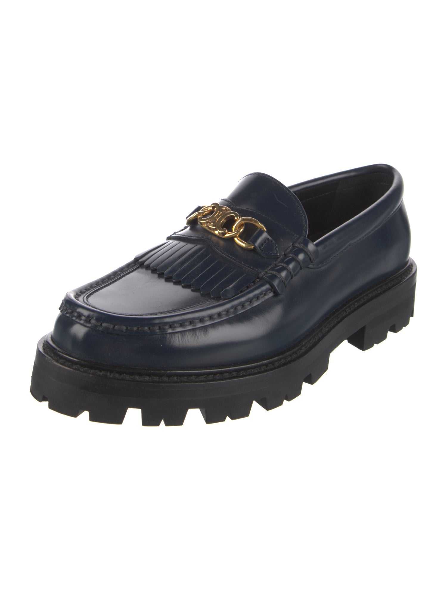 Celine Patent Leather Fringe Trim Accent Loafers