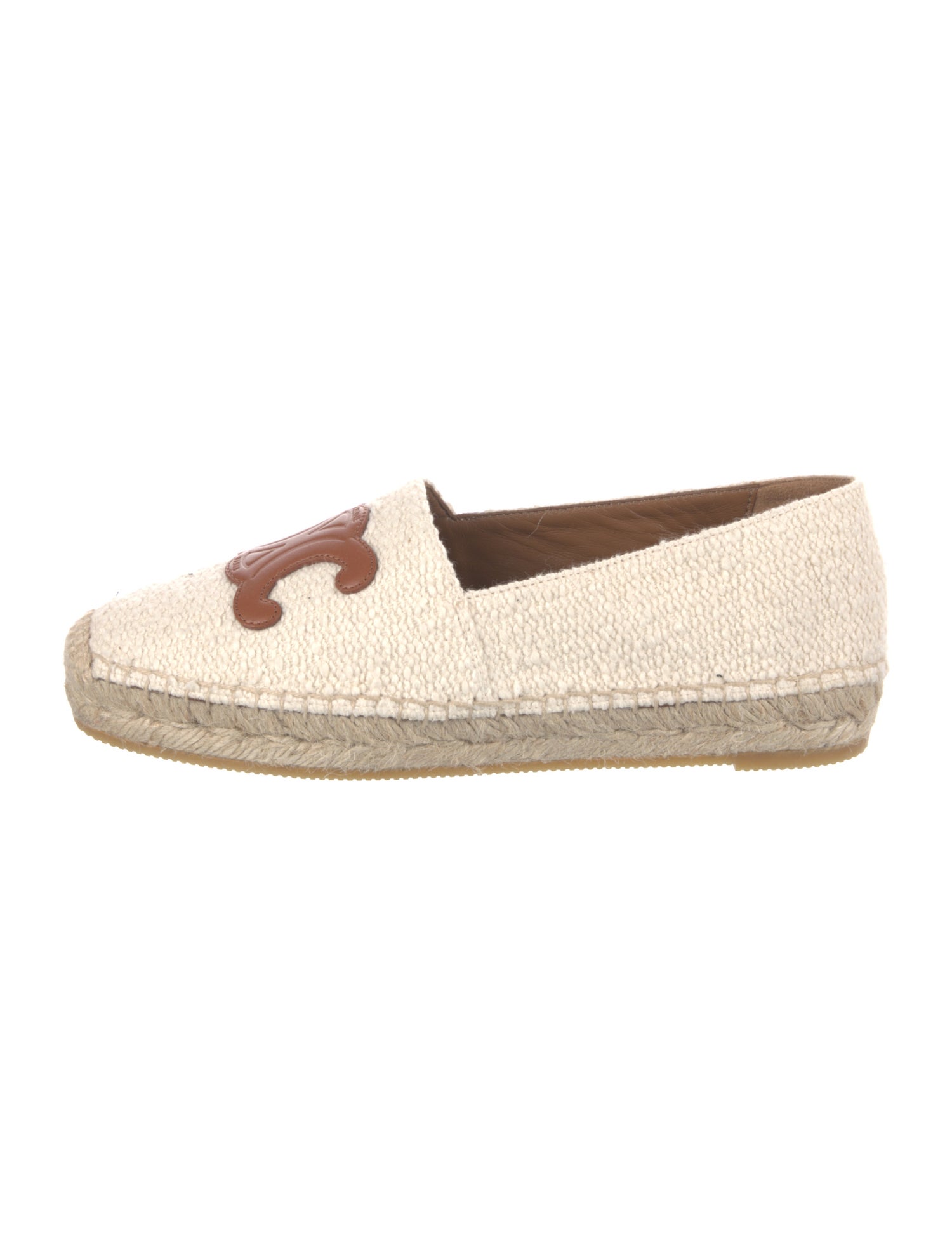 Celine Tweed Pattern Leather Trim Embellishment Espadrilles
