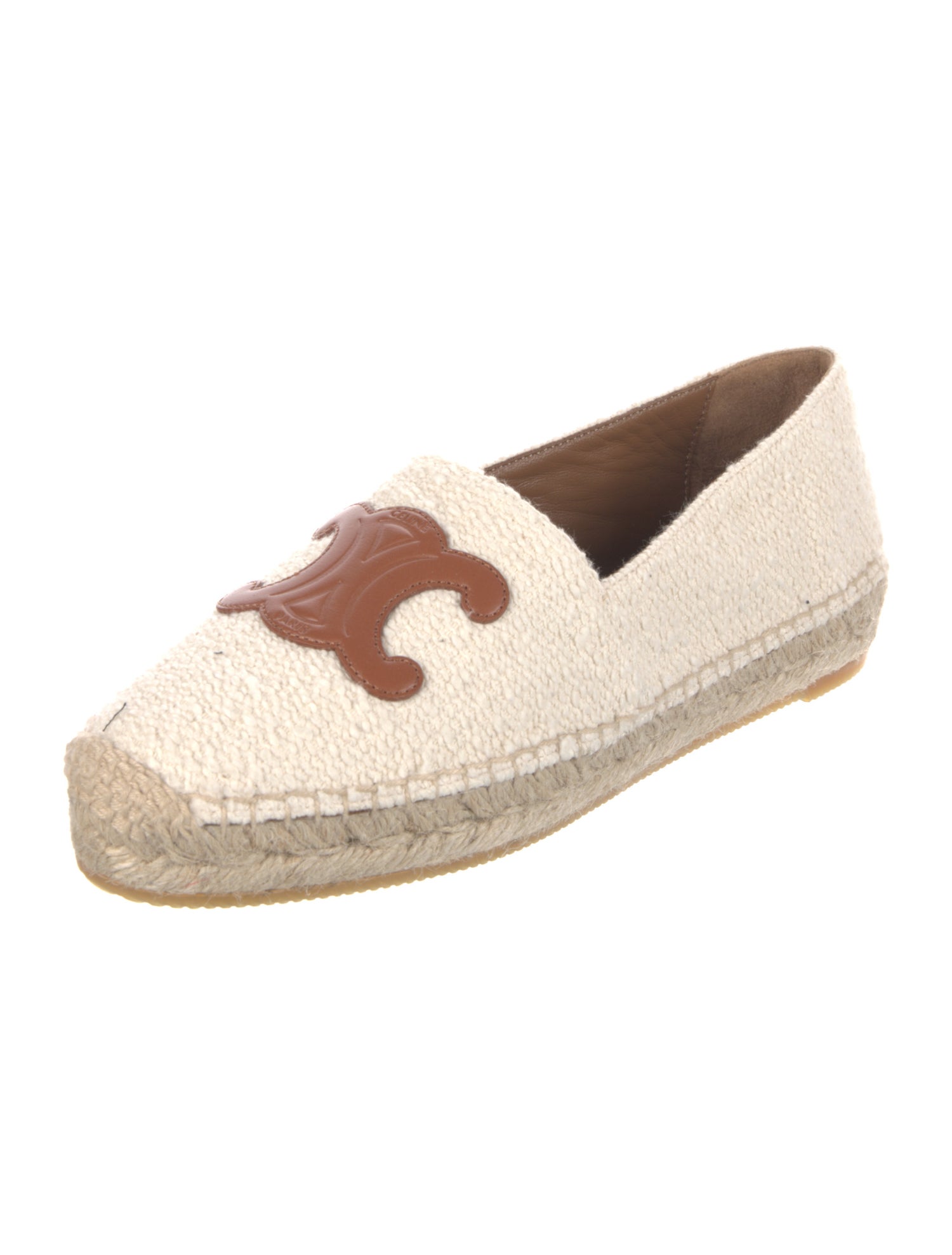Celine Tweed Pattern Leather Trim Embellishment Espadrilles