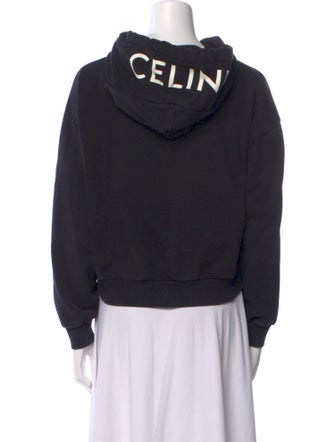 Celine Logo Zip-Up Hooded Crew Neck Sweatshirt
