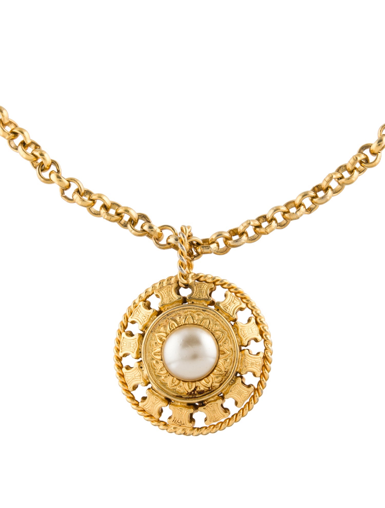 Celine Vintage Faux Pearl Pendant Necklace