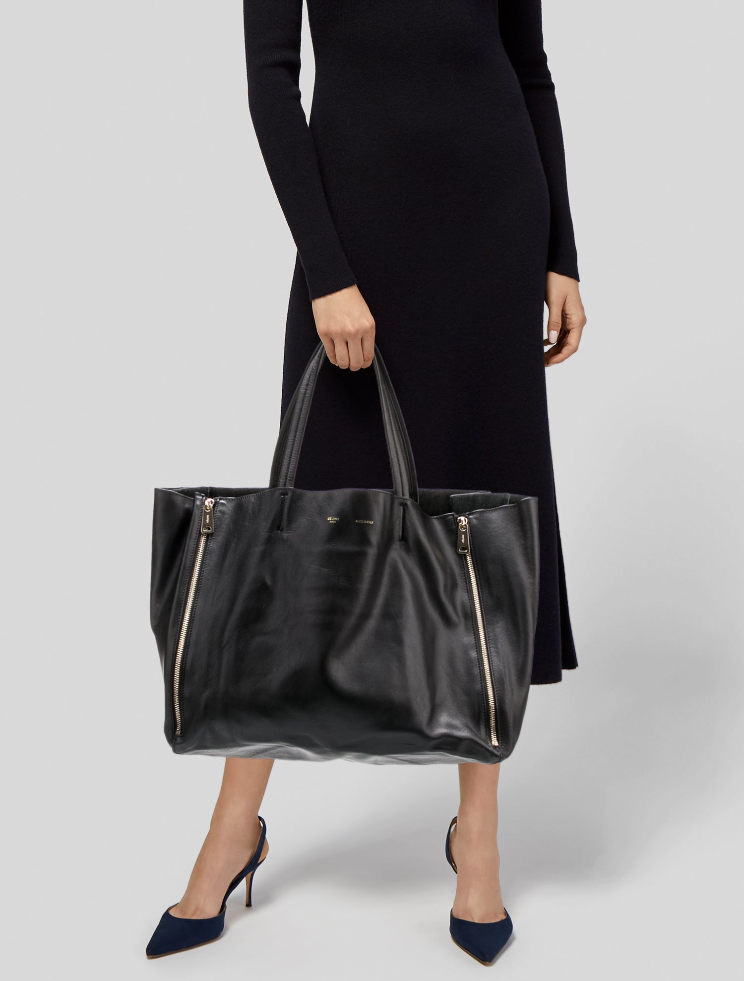 Celine Leather Horizontal Gusset Cabas Horizontal