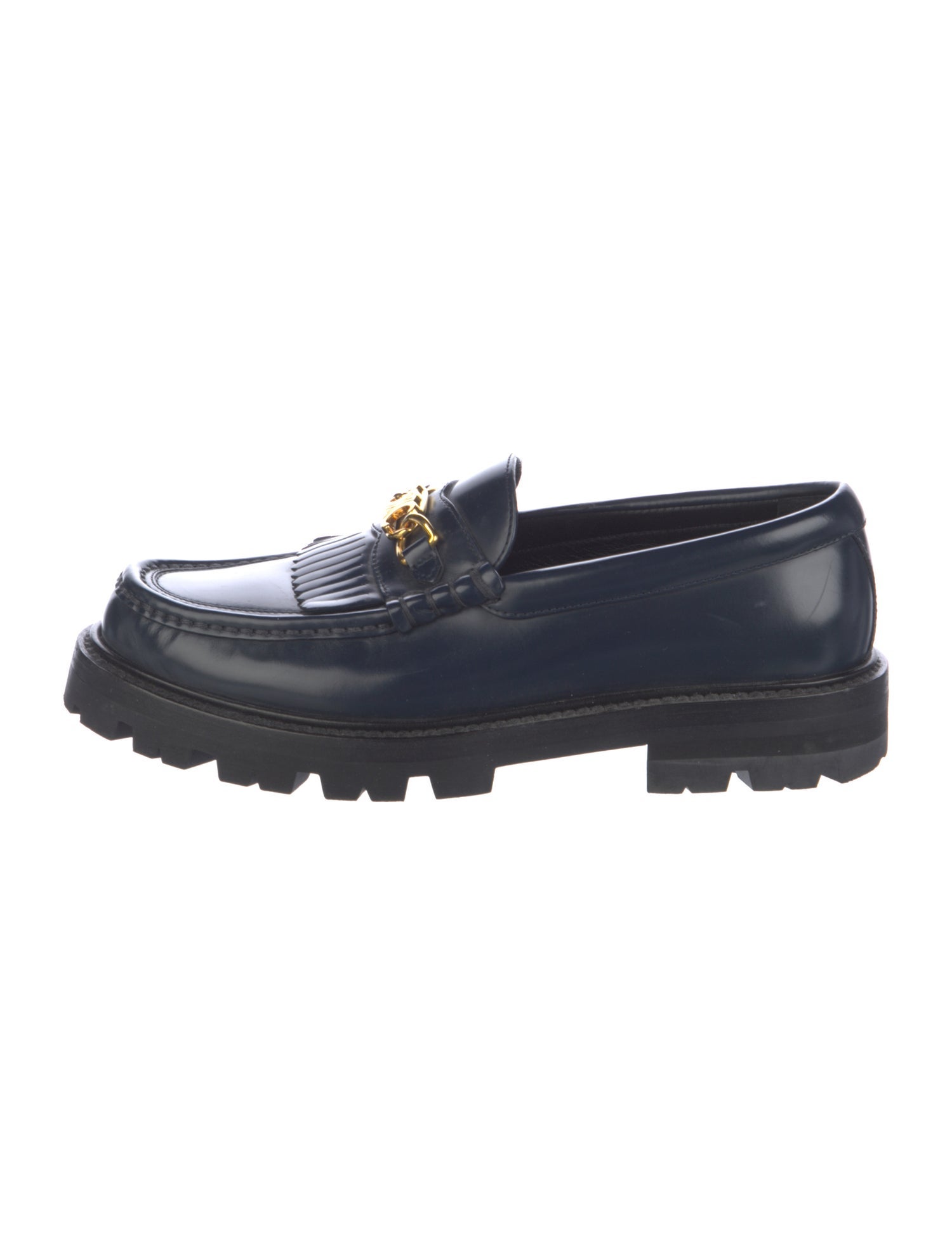 Celine Leather Fringe Trim Accent Loafers