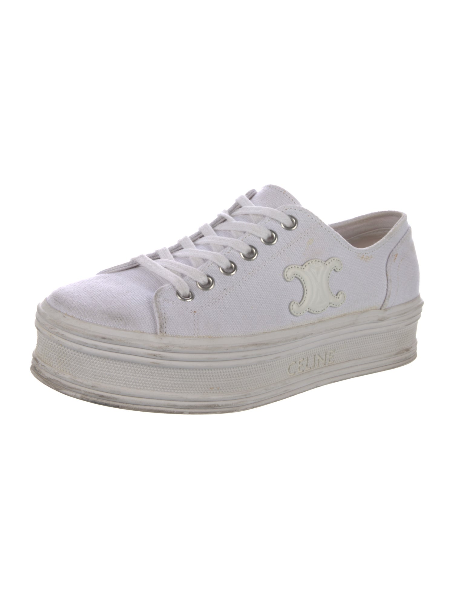 Celine Canvas Leather Trim Embellishment Sneakers