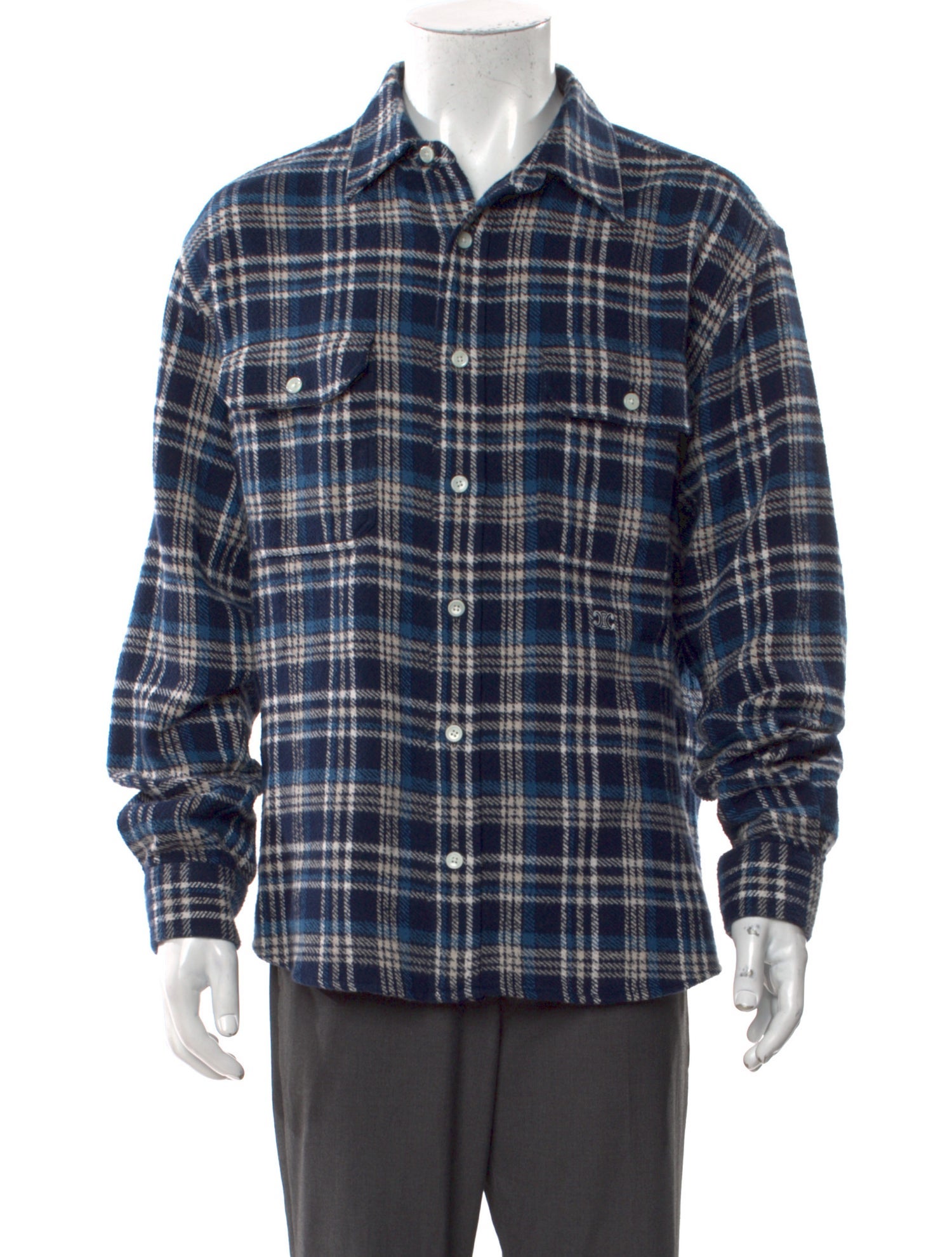 Celine Plaid Print Long Sleeve Shirt