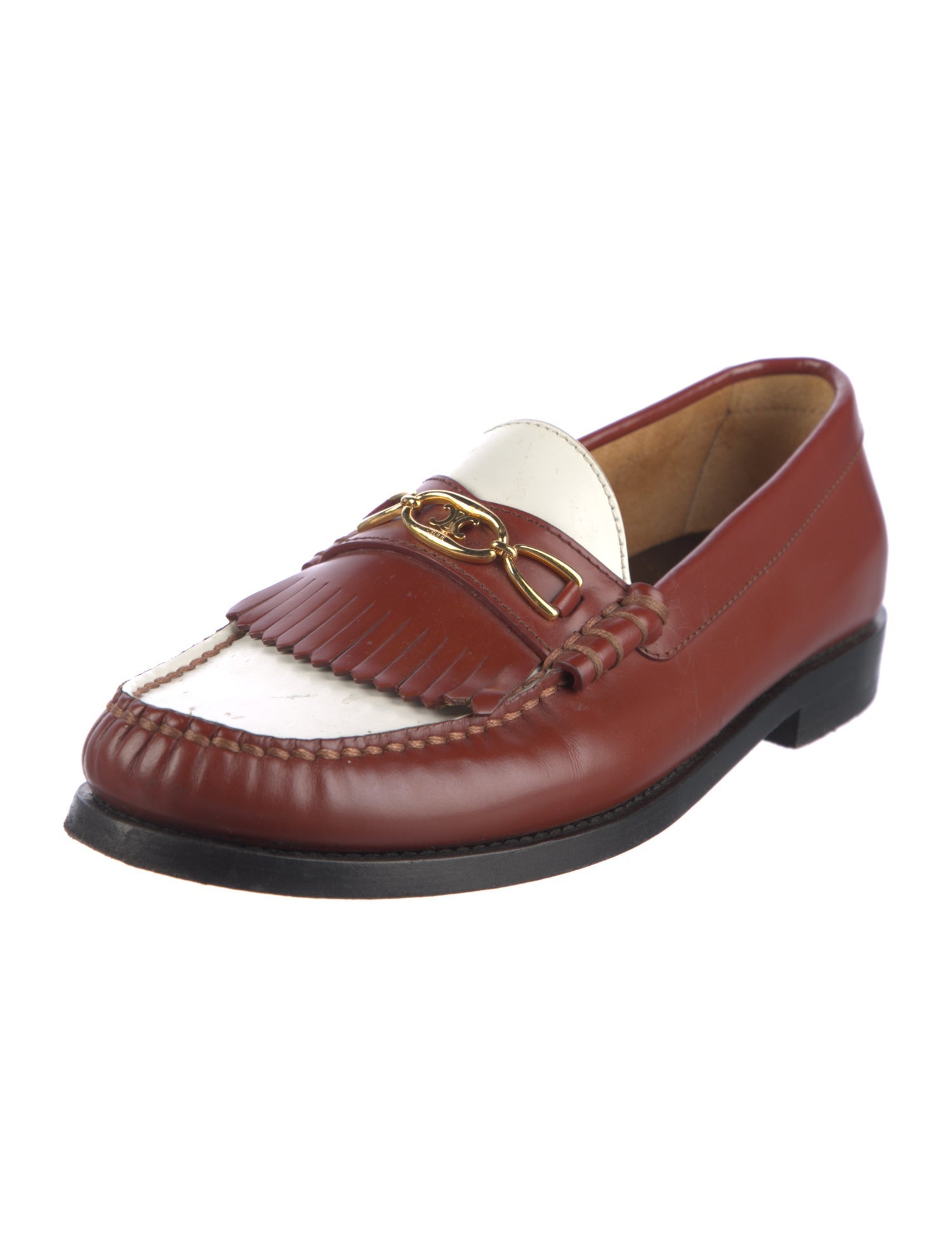 Celine Leather Fringe Trim Accent Loafers