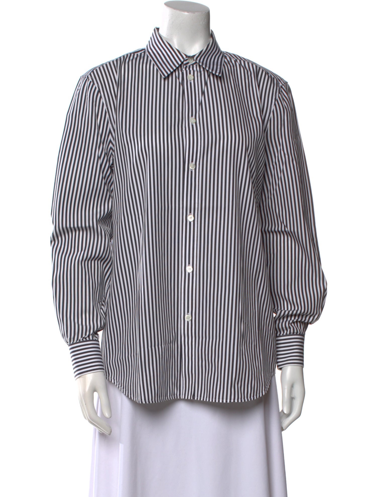 Celine Striped Long Sleeve Button-Up Top