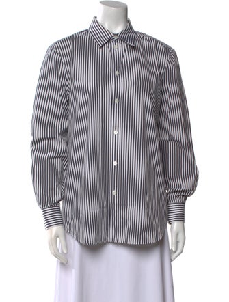 Celine Striped Long Sleeve Button-Up Top