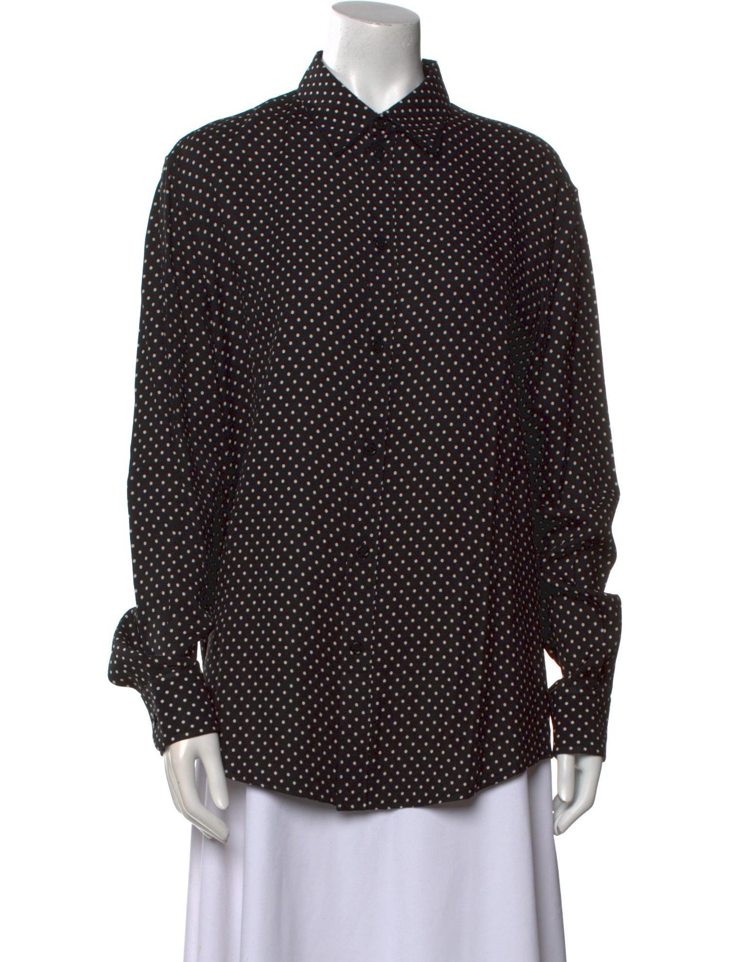 Celine Polka Dot Print Long Sleeve Button-Up Top