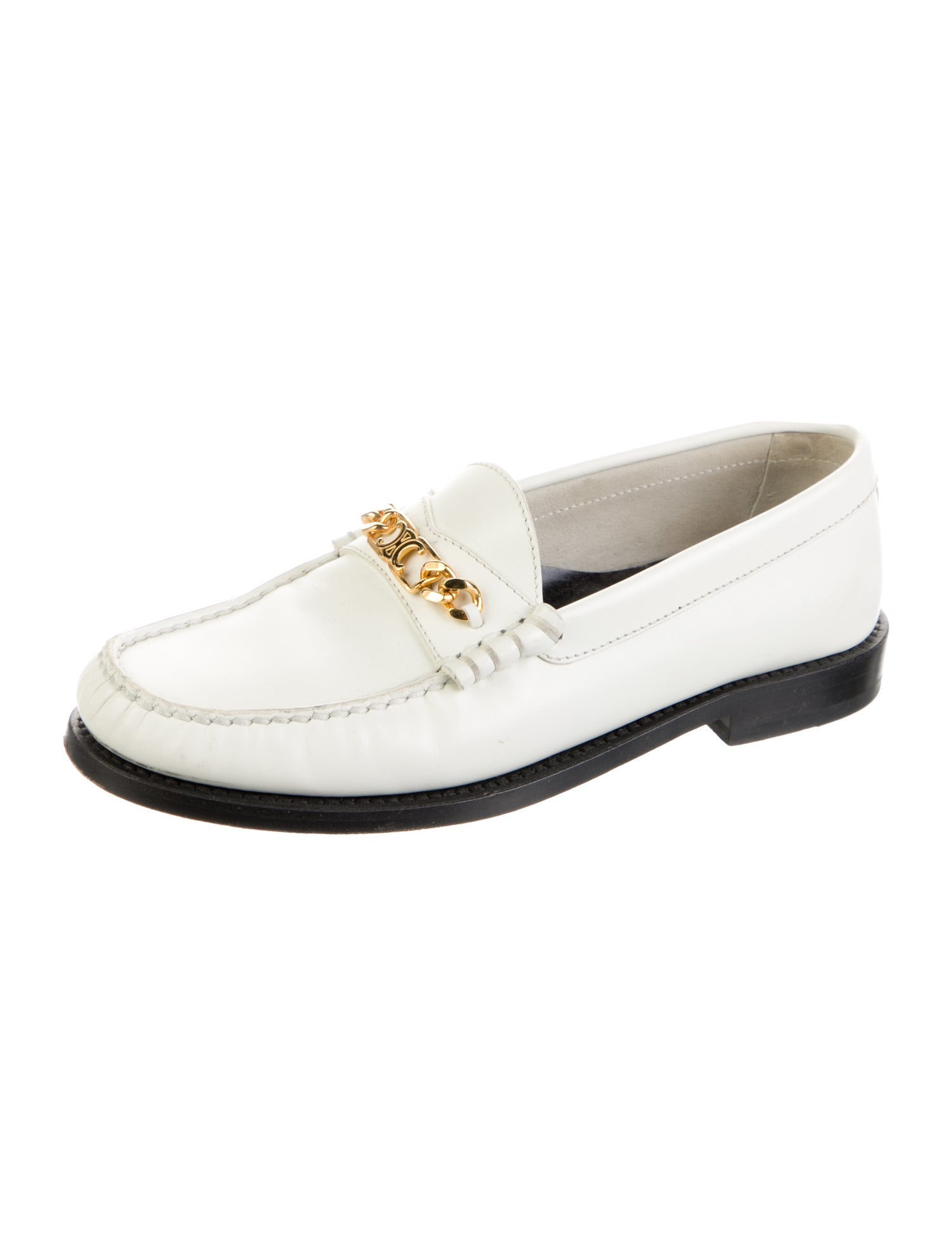 Celine Leather Chain-Link Accents Loafers