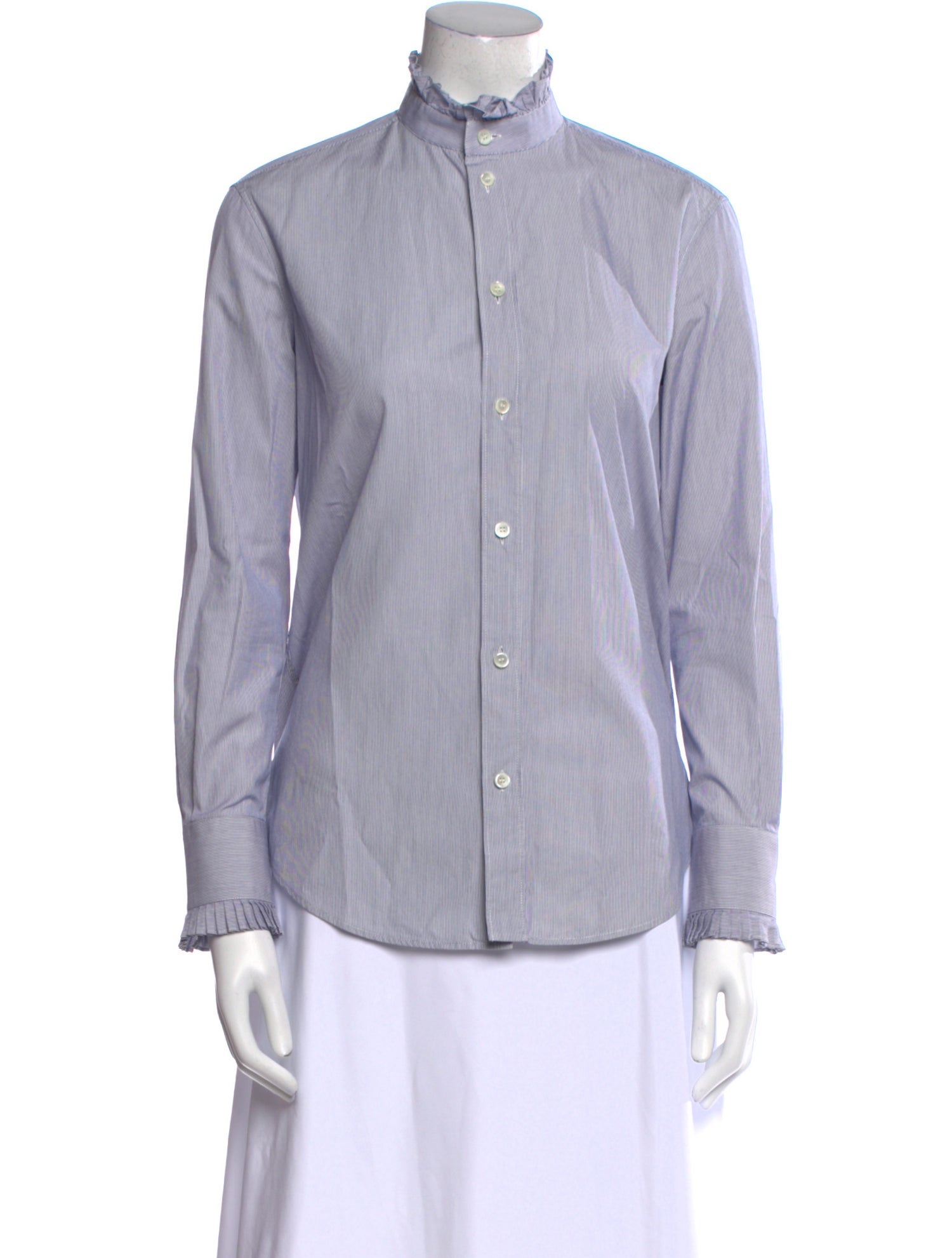 Celine Striped Mock Neck Button-Up Top