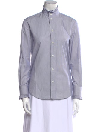 Celine Striped Mock Neck Button-Up Top