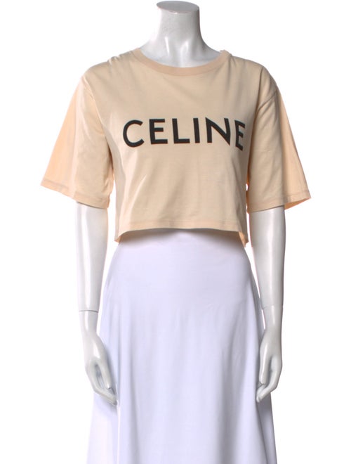 Celine Graphic Print Crew Neck Crop Top