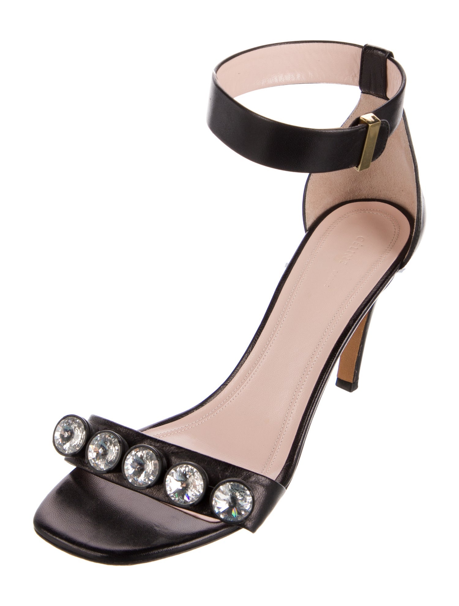 Celine Leather Crystal Embellishments Sandals