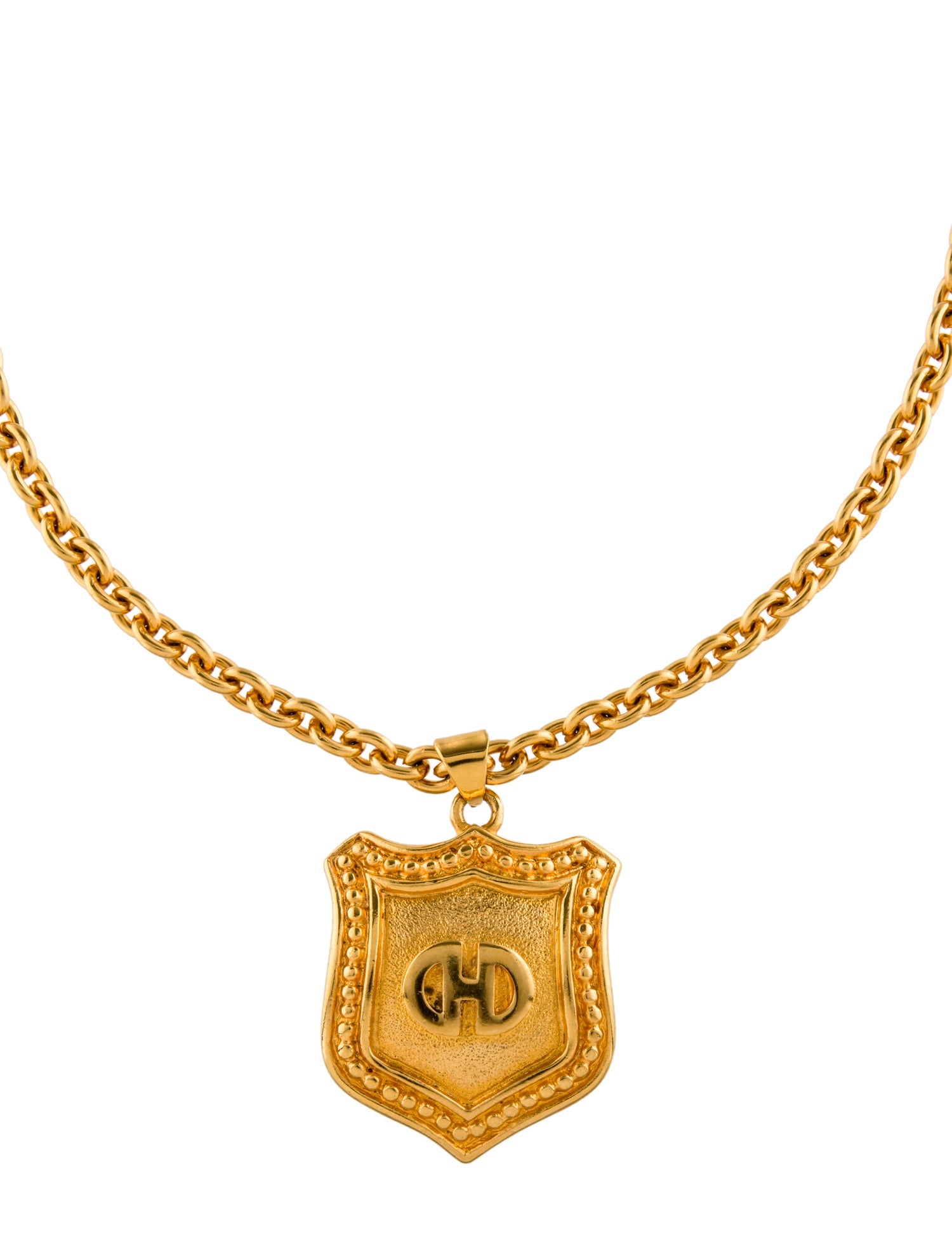 Celine Vintage Shield Pendant Necklace