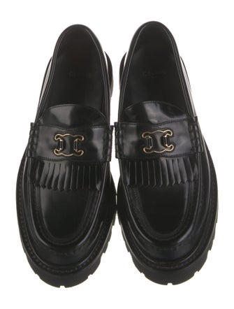 Celine Leather Fringe Trim Accent Loafers
