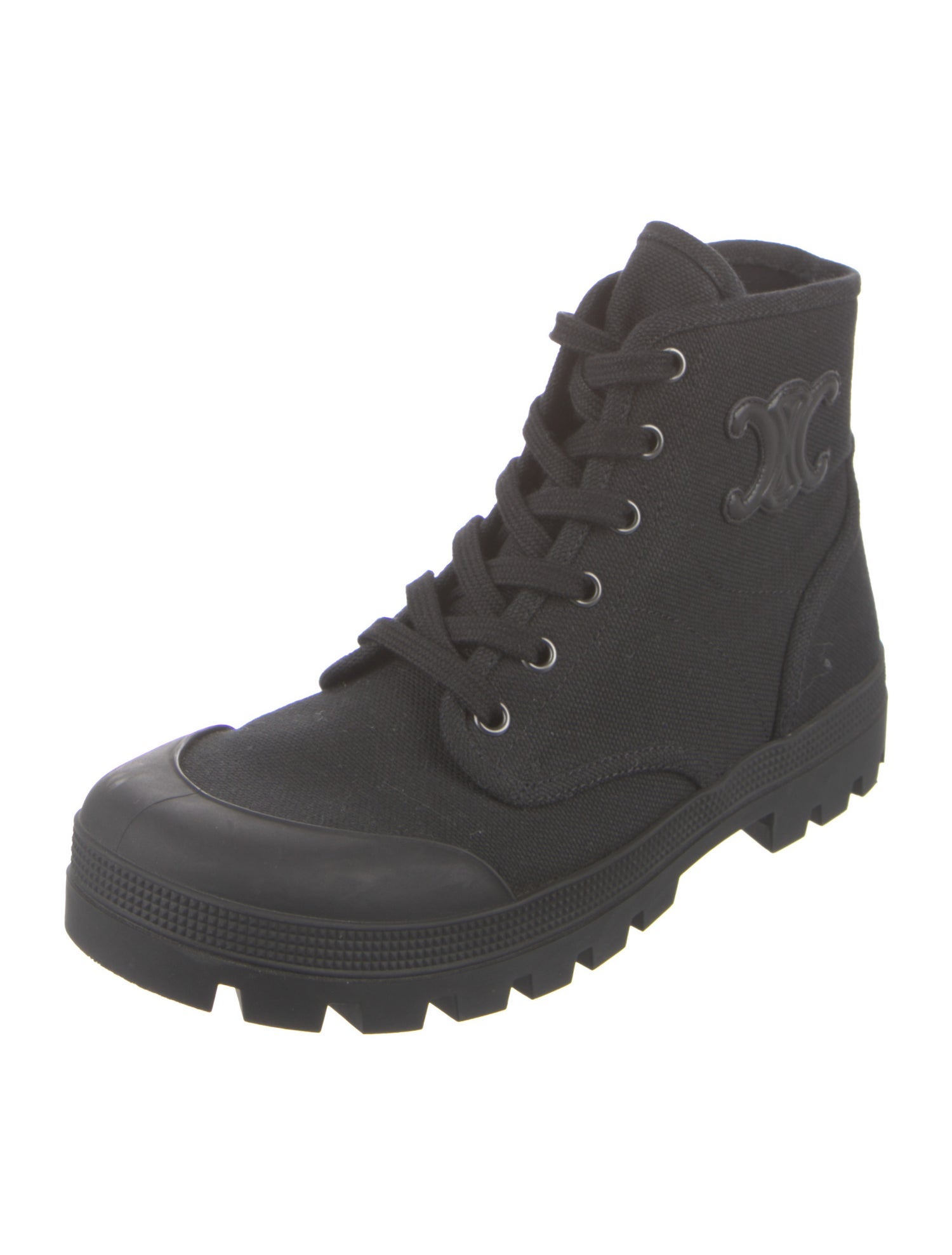 Celine Canvas Embroidered Accent Combat Boots
