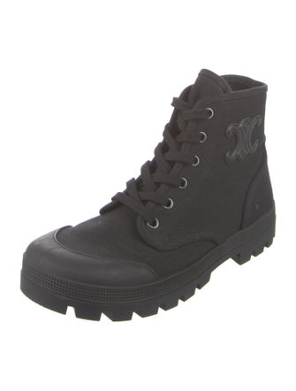 Celine Canvas Embroidered Accent Combat Boots