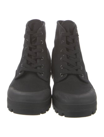 Celine Canvas Embroidered Accent Combat Boots