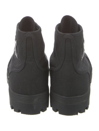 Celine Canvas Embroidered Accent Combat Boots