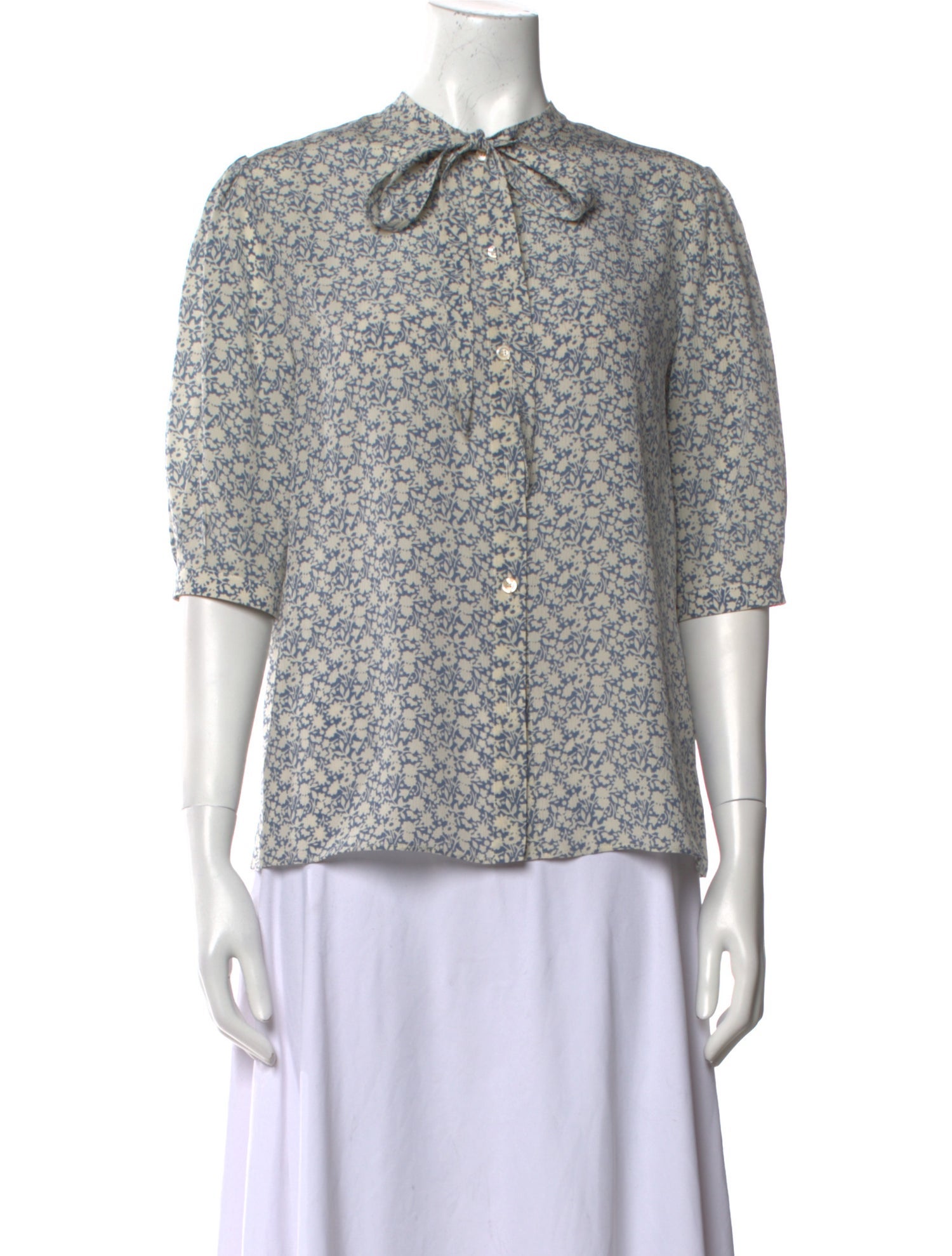 Celine Silk Floral Print Button-Up Top