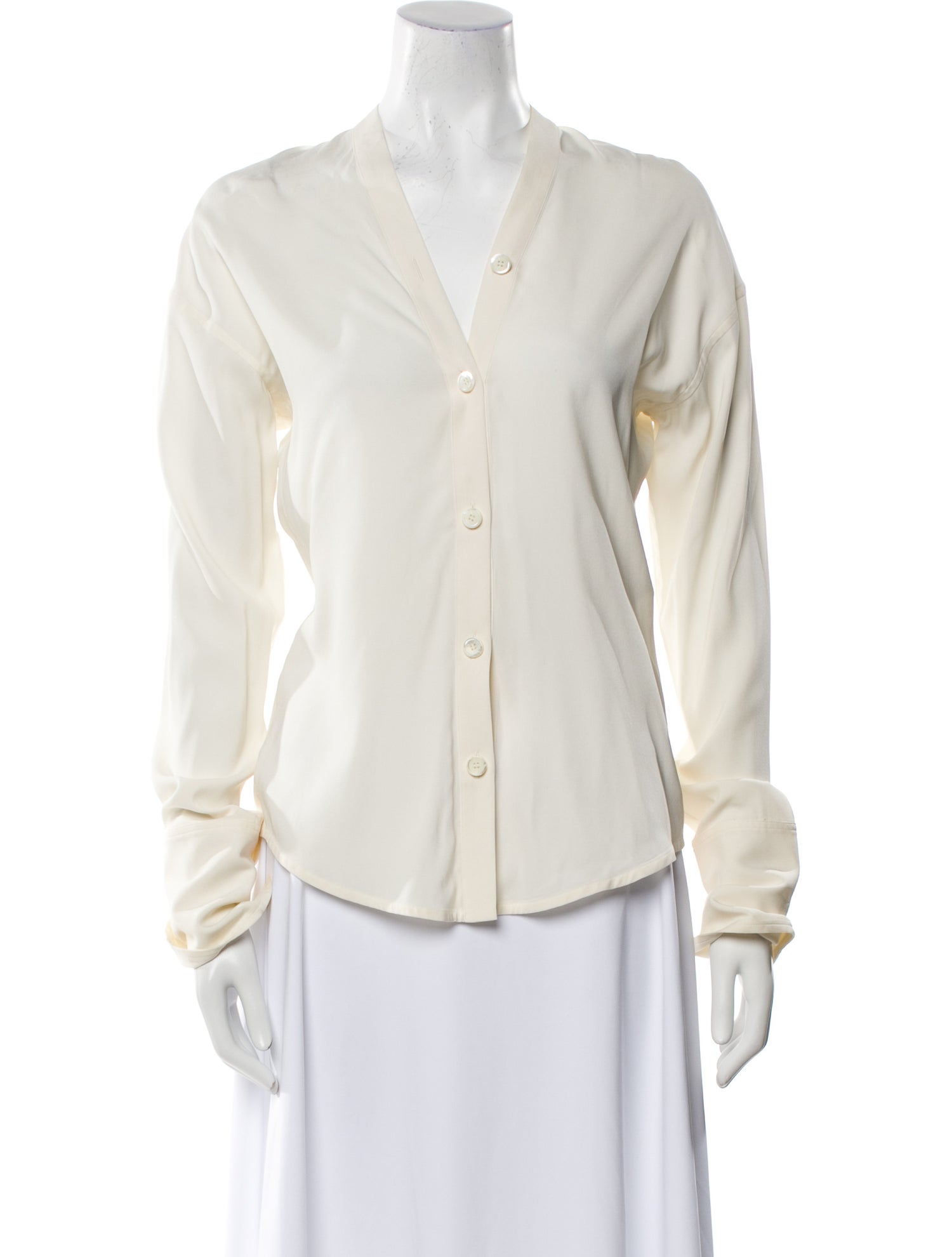 Celine Silk Long Sleeve Button-Up Top