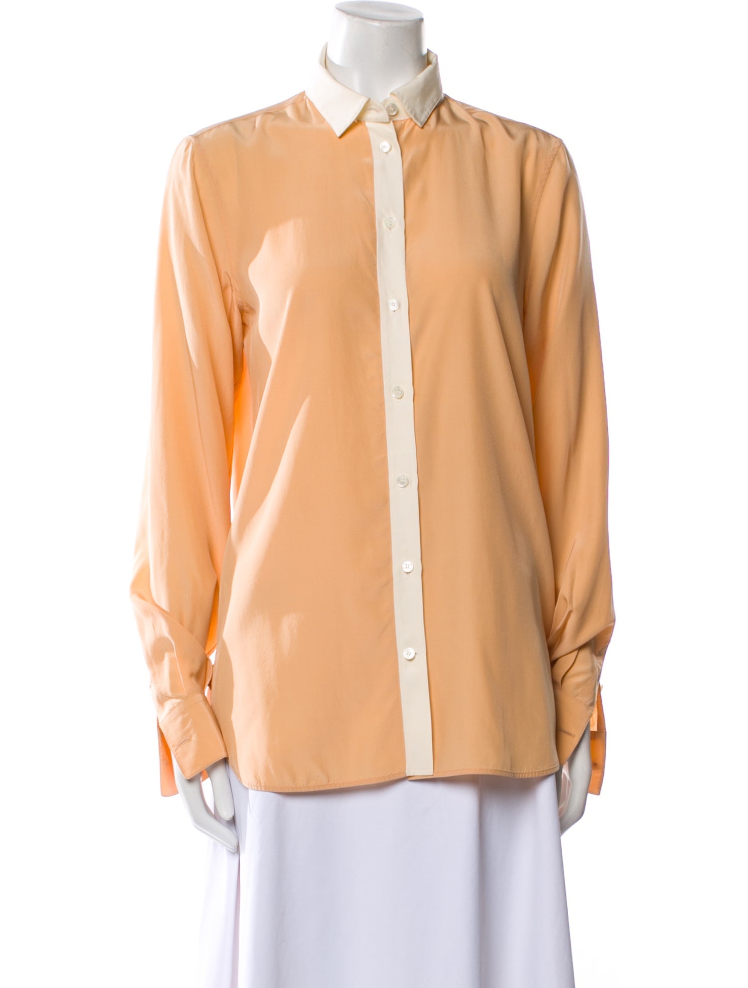 Celine Silk Long Sleeve Button-Up Top