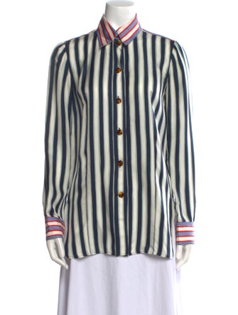 Celine Silk Striped Button-Up Top