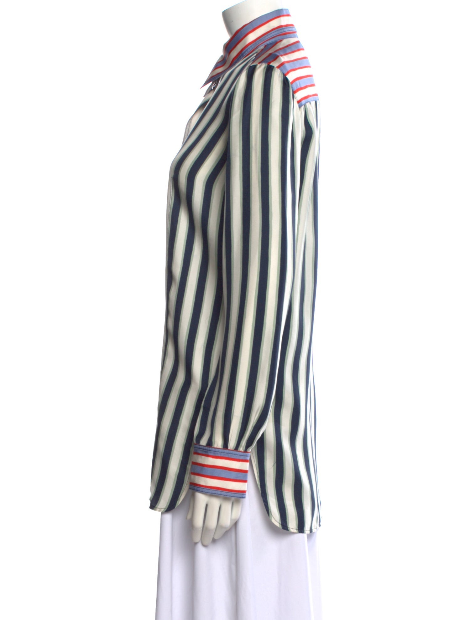 Celine Silk Striped Button-Up Top
