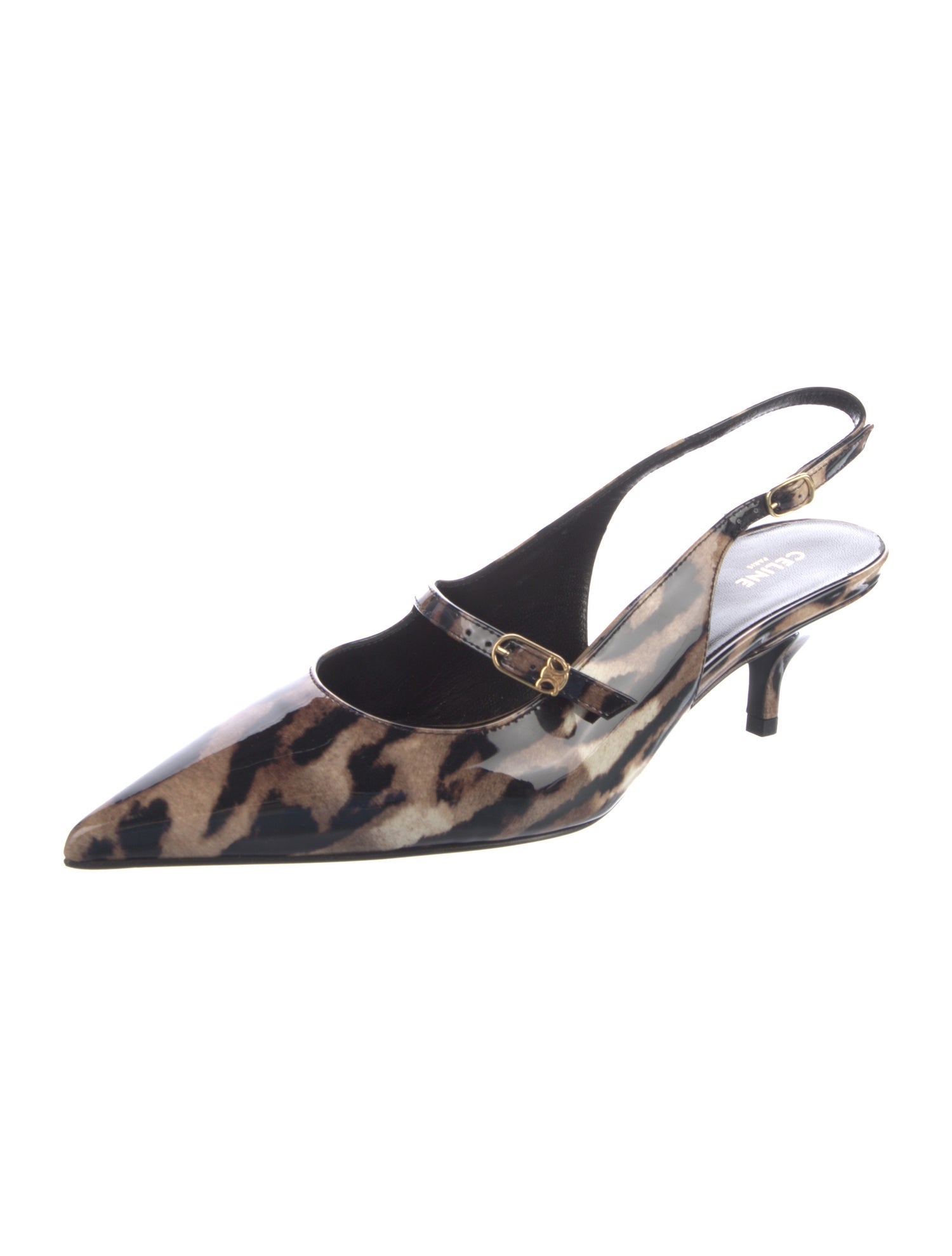 Celine Patent Leather Animal Print Slingback Pumps