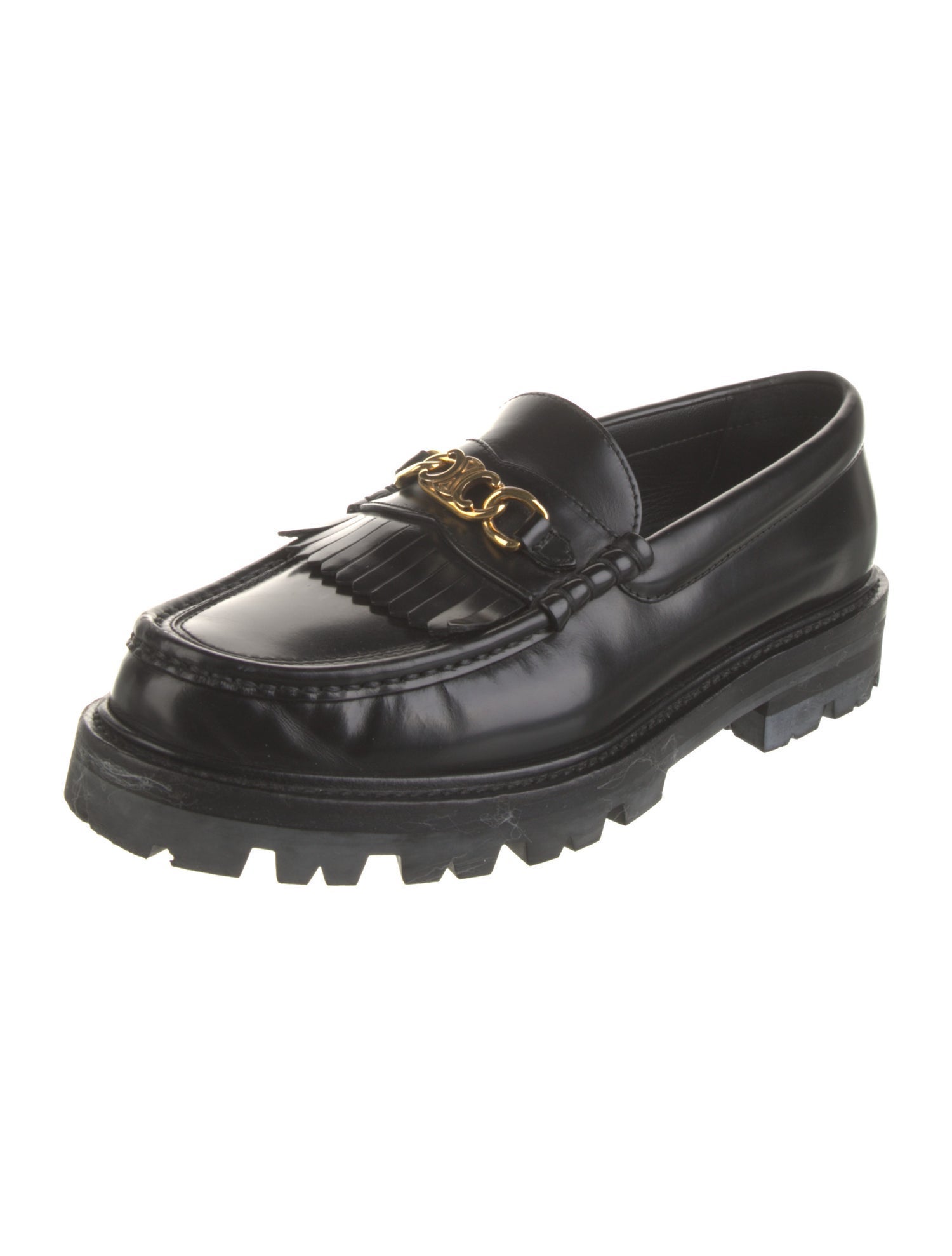 Celine Leather Fringe Trim Accent Loafers