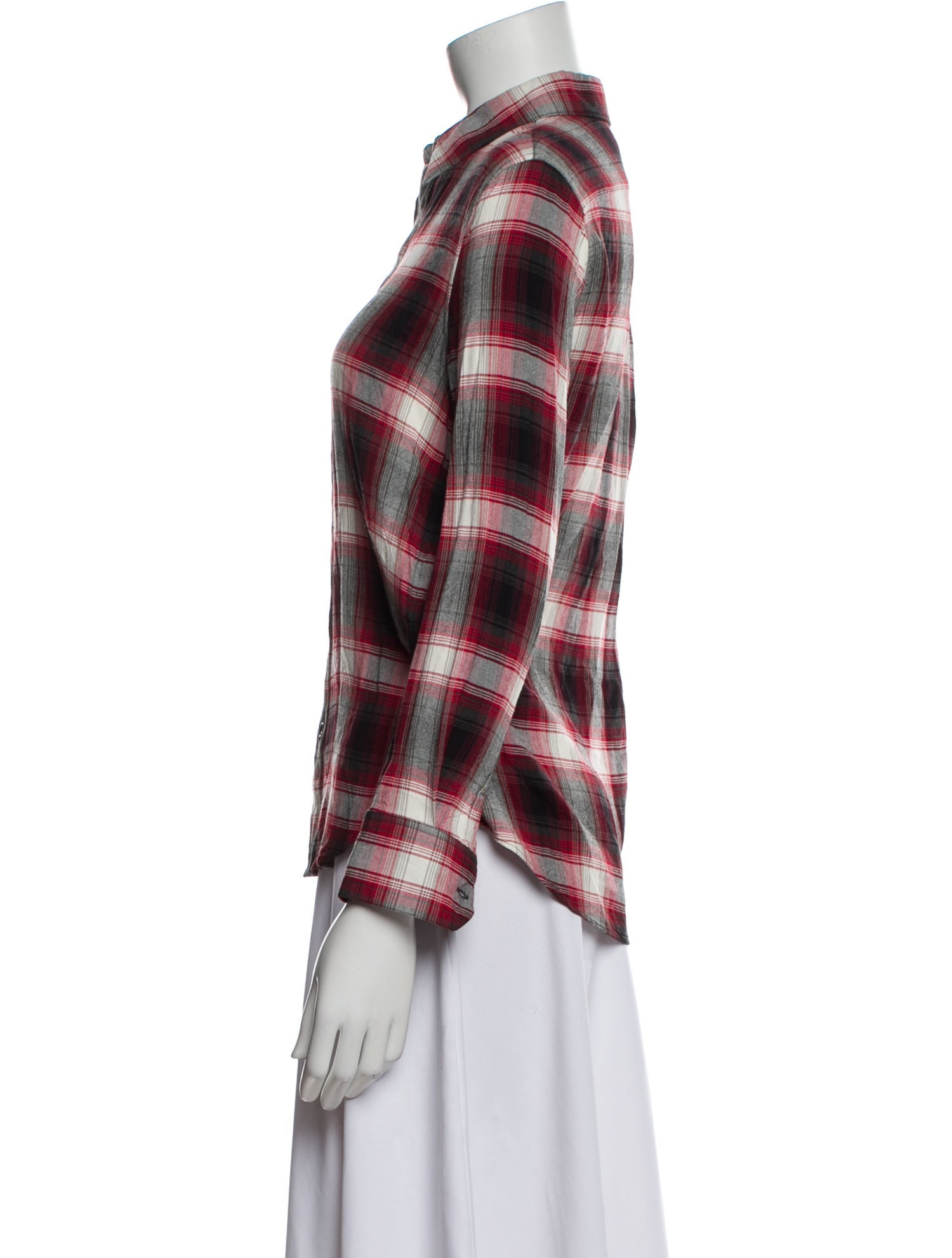 Celine Plaid Print Long Sleeve Button-Up Top