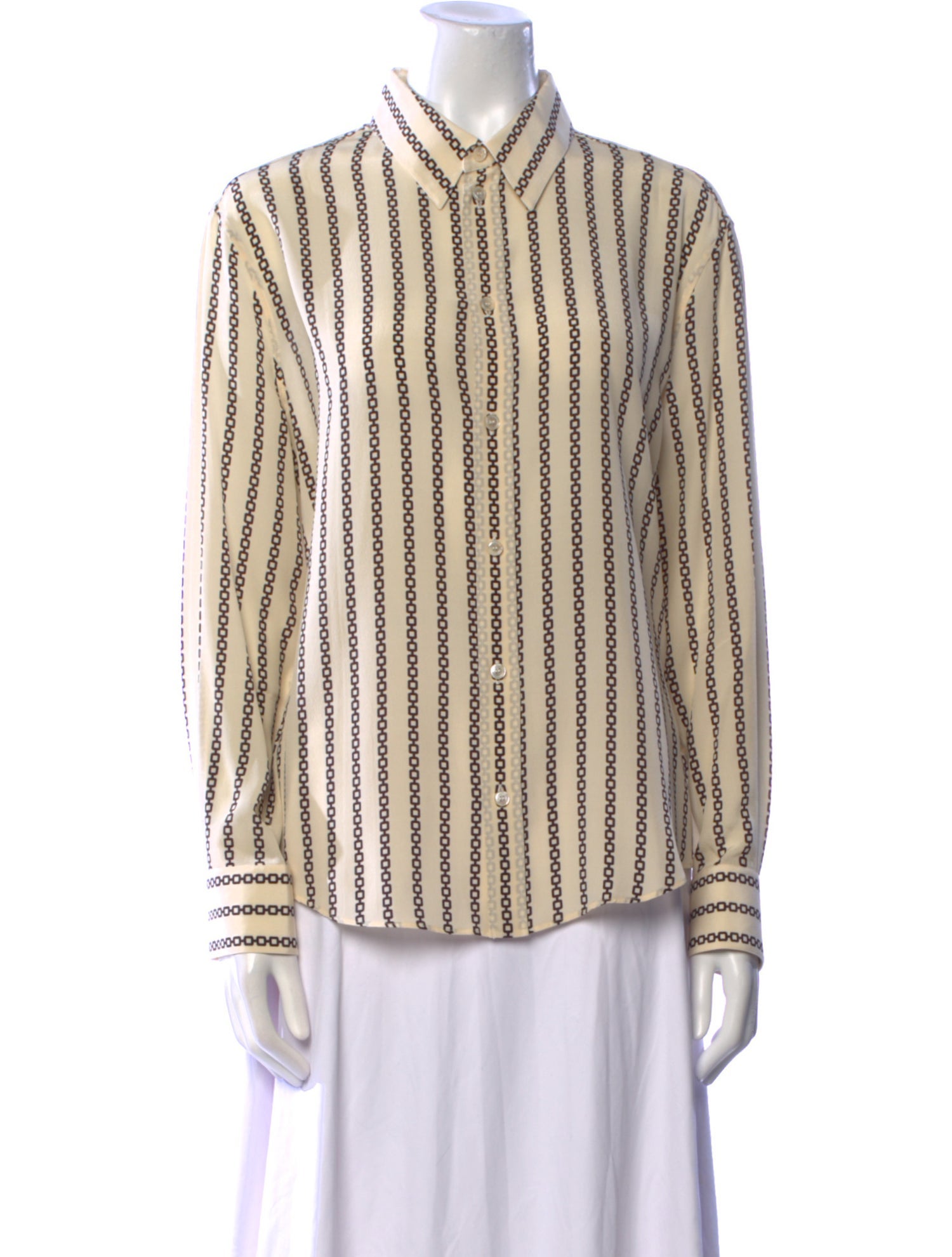 Celine Silk Striped Button-Up Top