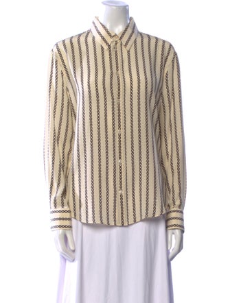 Celine Silk Striped Button-Up Top