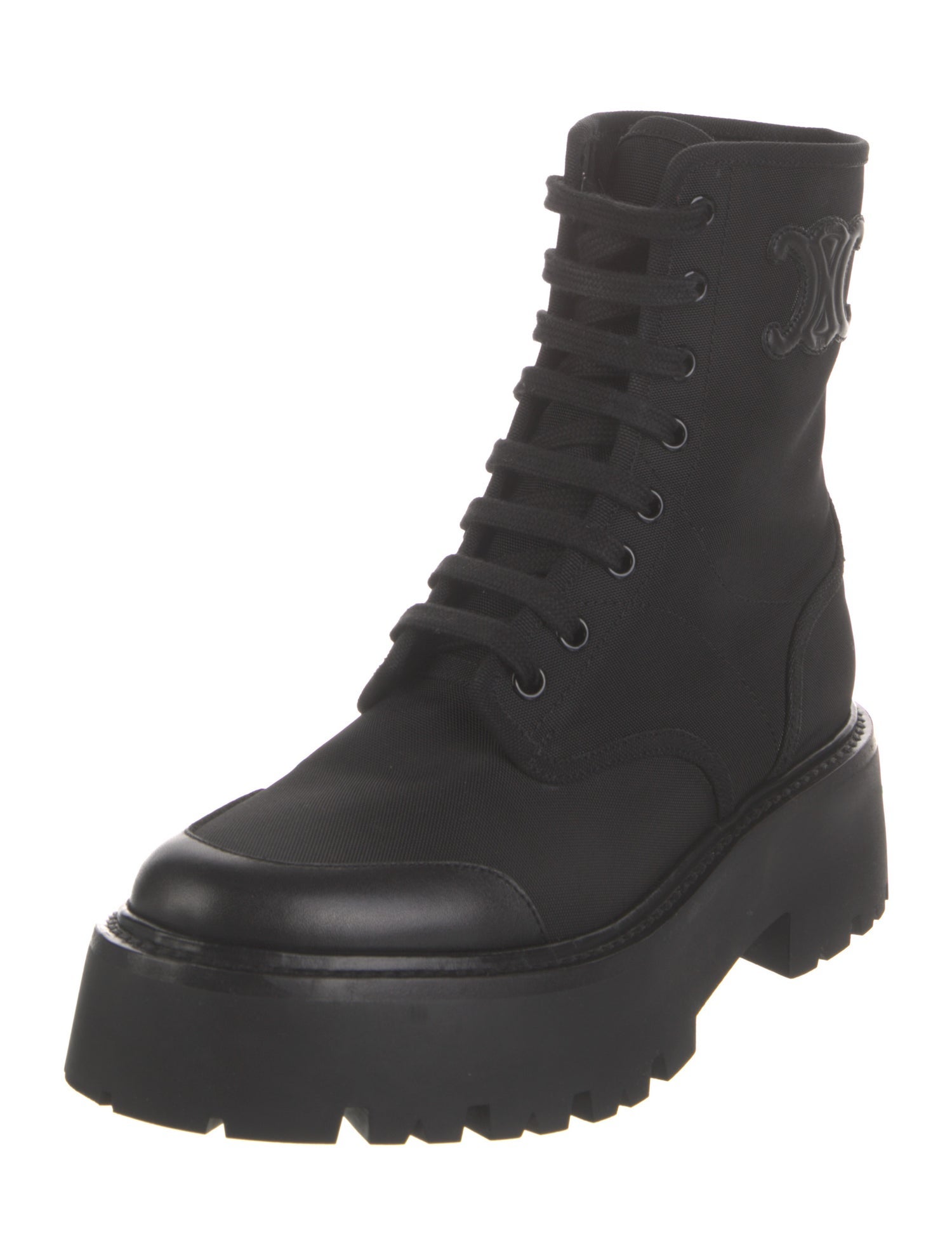 Celine Canvas Embroidered Accent Combat Boots w/ Tags