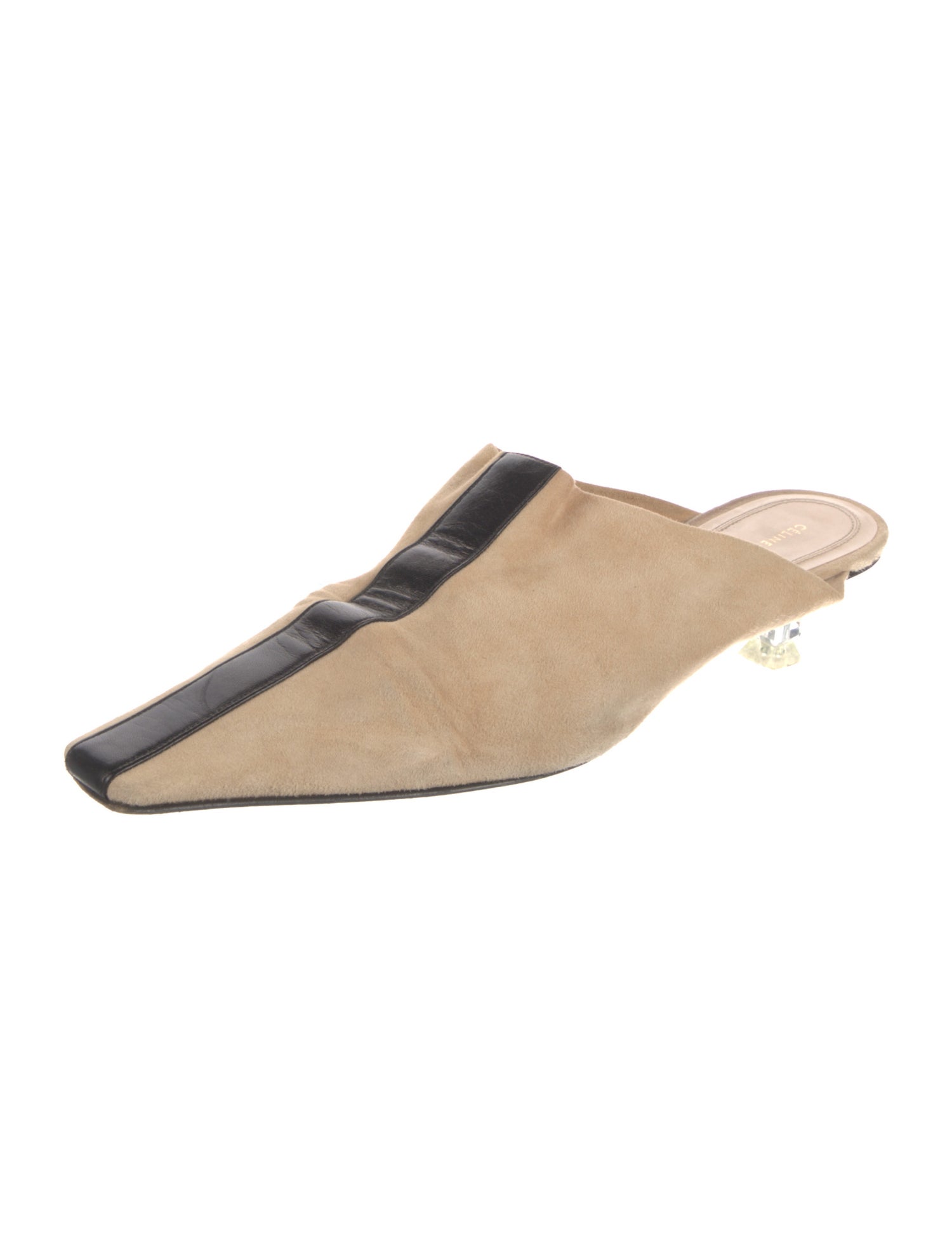 Celine Suede Leather Trim Embellishment Mules
