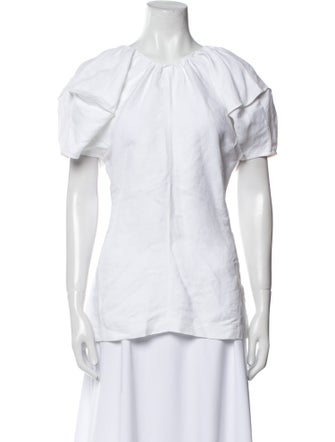 Celine Linen Crew Neck Button-Up Top