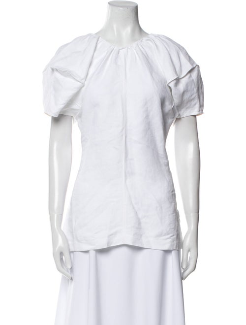 Celine Linen Crew Neck Button-Up Top