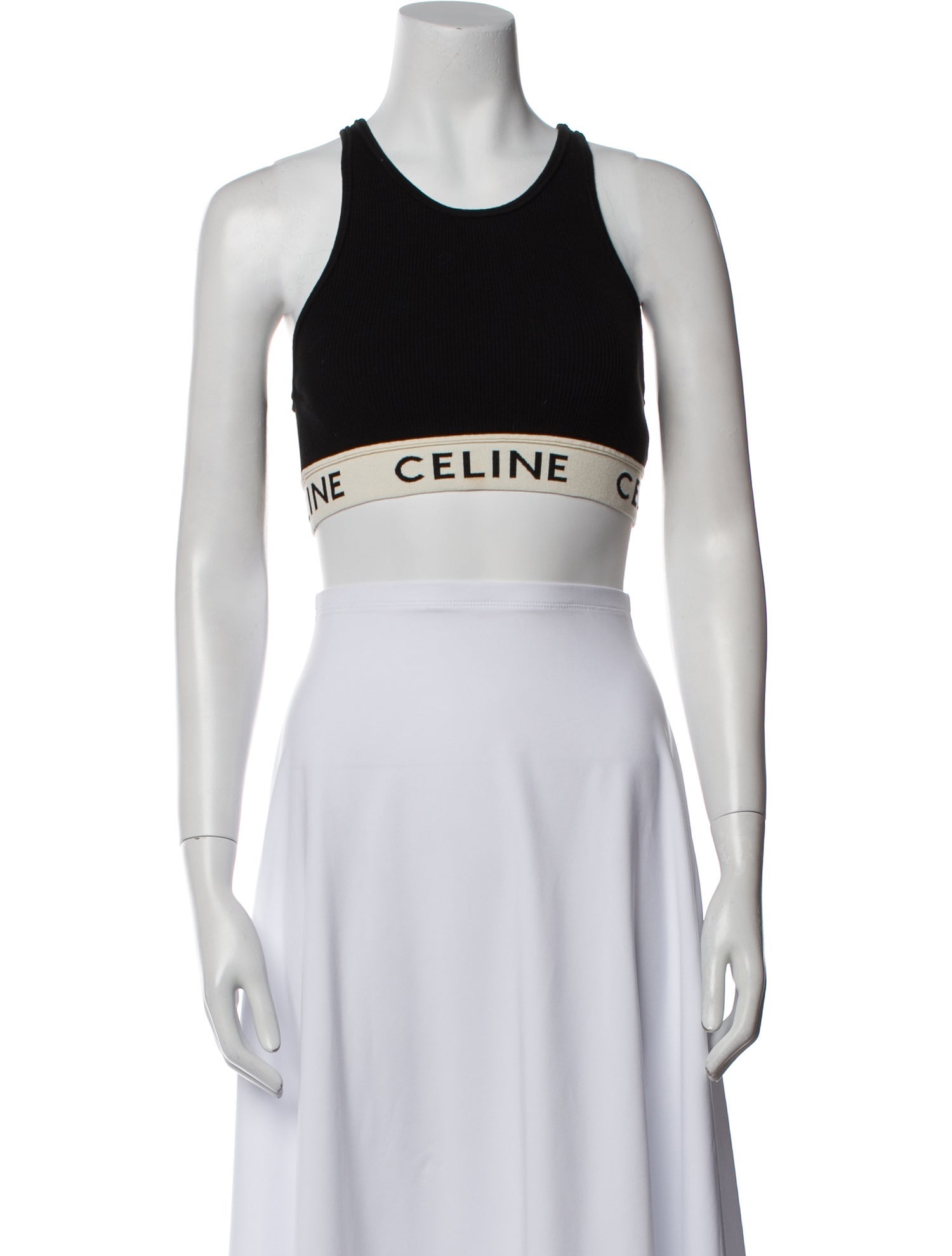 Celine Graphic Print Scoop Neck Crop Top