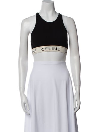 Celine Graphic Print Scoop Neck Crop Top