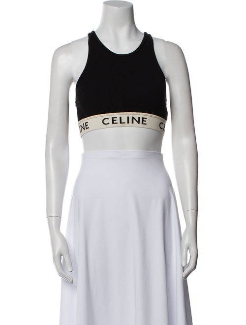 Celine Graphic Print Scoop Neck Crop Top