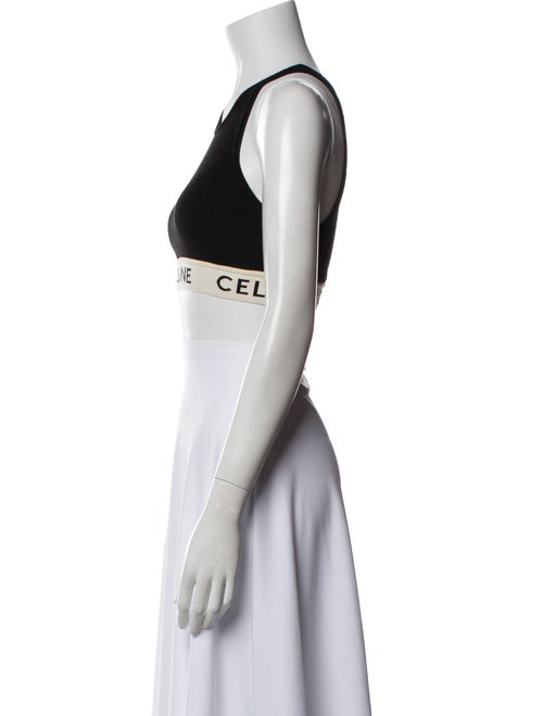 Celine Graphic Print Scoop Neck Crop Top